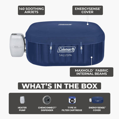 Coleman Atlantis Airjet Square Inflatable Hot Tub with Energysense Cover, Blue