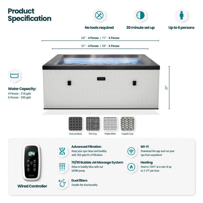 Garda | 4-Person Eco Foam Hot Tub | Integrated Heater | Graphite Gray