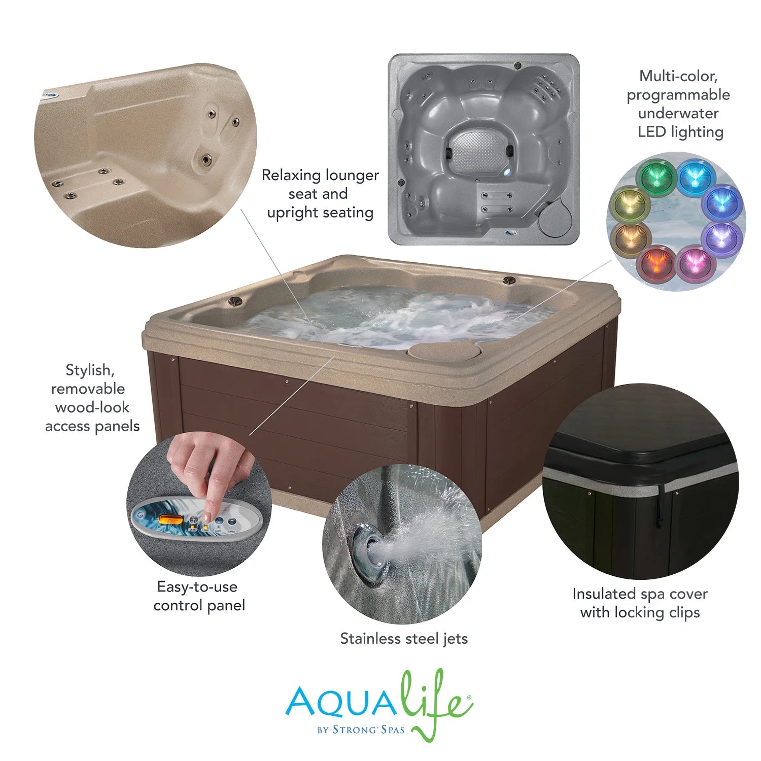 Inland 6 Person Square Hard Side Plug & Play Hot Tub, 24 Jets, Grey and Black