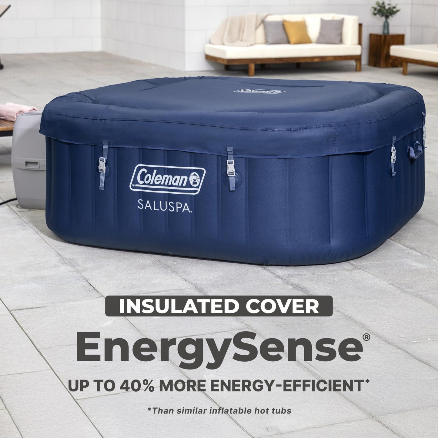 Coleman Atlantis Airjet Square Inflatable Hot Tub with Energysense Cover, Blue