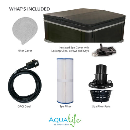 Inland 6 Person Square Hard Side Plug & Play Hot Tub, 24 Jets, Grey and Black