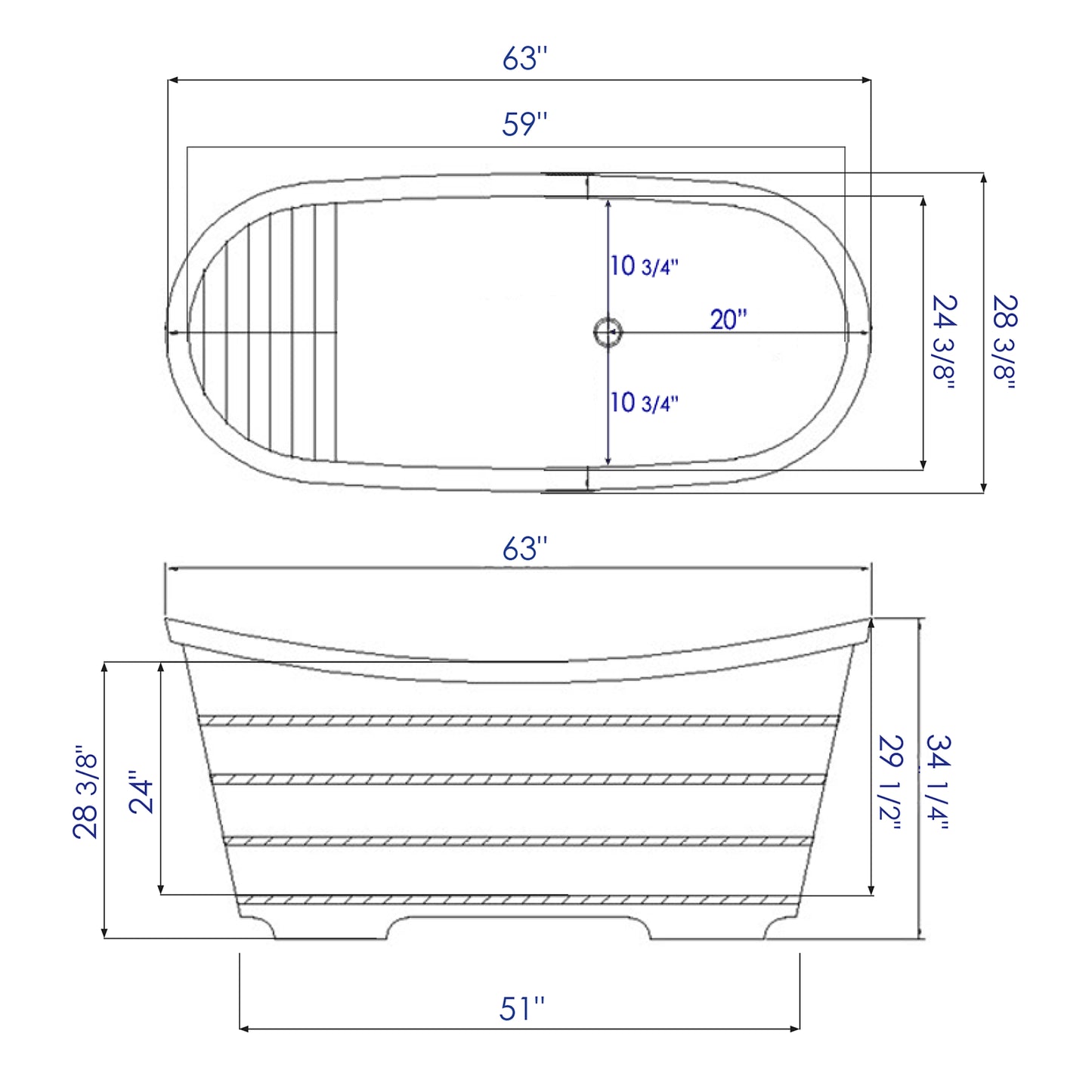 AB1105 63" Free Standing Cedar Wooden Bathtub