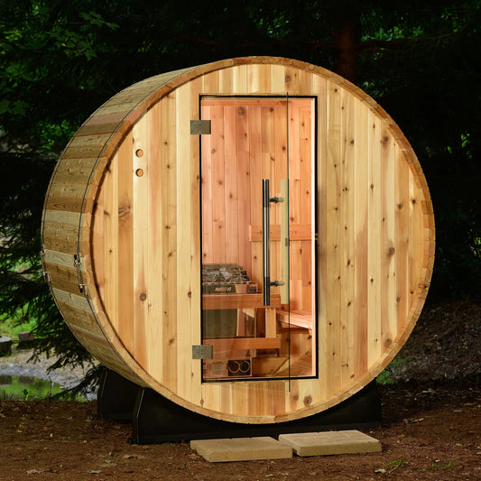 Salem 2-Person Outdoor Electric Heater Barrel Sauna in Rustic Cedar