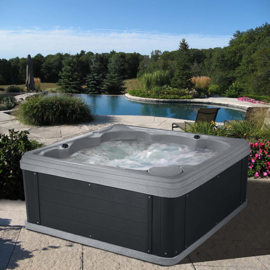 Inland 6 Person Square Hard Side Plug & Play Hot Tub, 24 Jets, Grey and Black