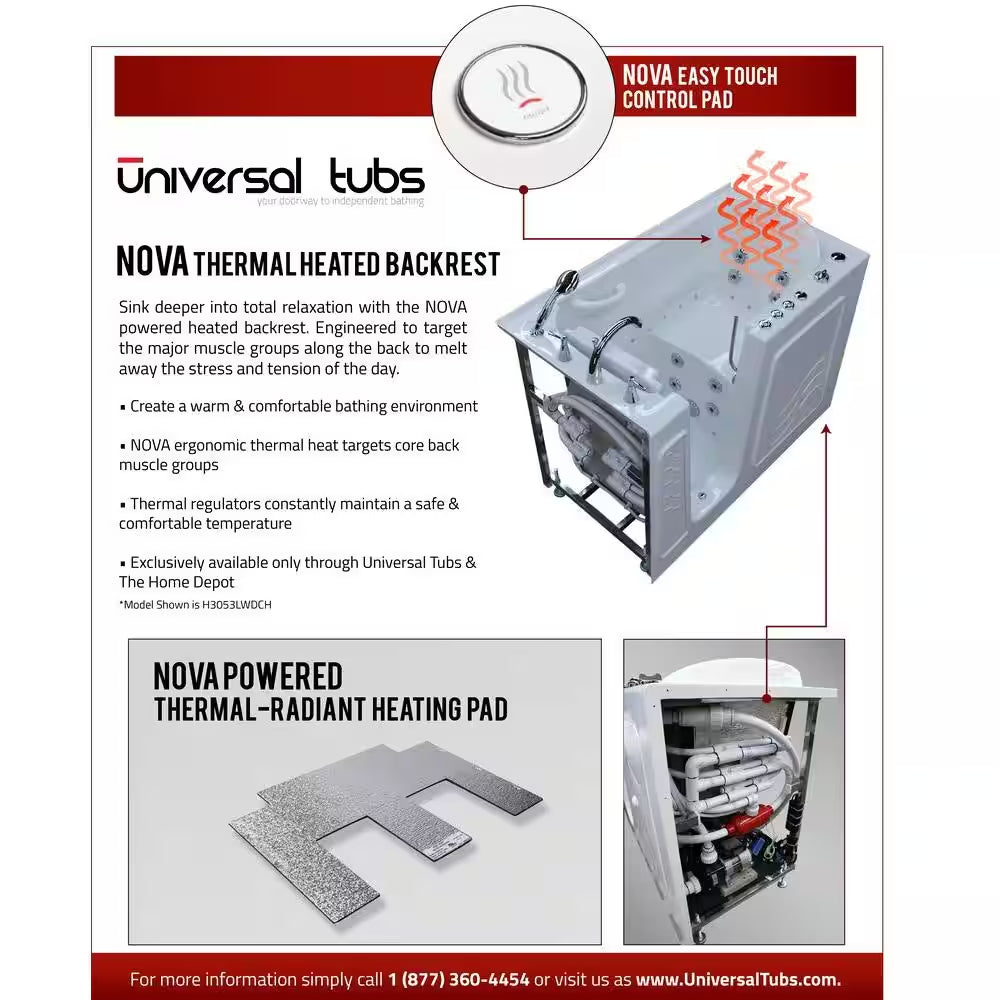 Nova Heated Wheelchair Accessible 4.5 Ft. Walk-In Whirlpool Bathtub in White with Chrome Trim