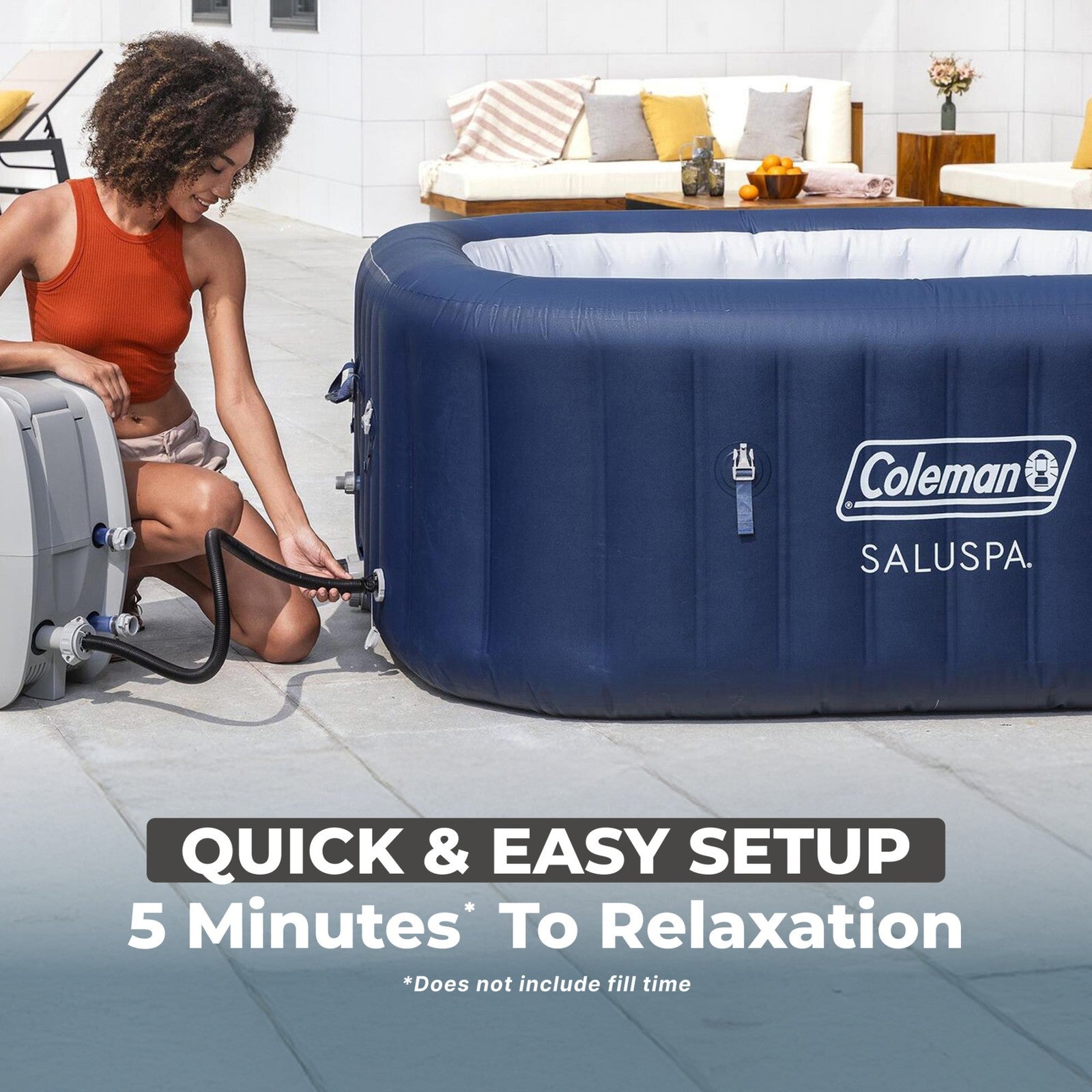 Coleman Atlantis Airjet Square Inflatable Hot Tub with Energysense Cover, Blue