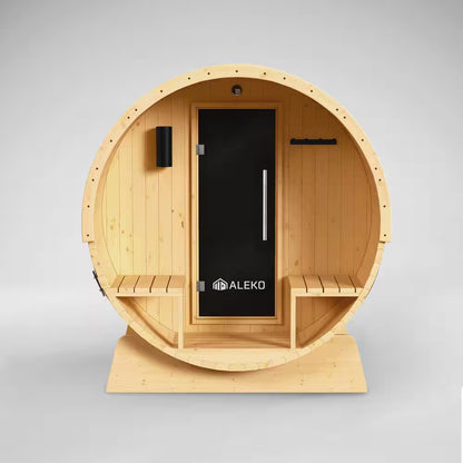 Outdoor Indoor Finland Pine Wet Dry Barrel Sauna 3-5 Person Front Porch Canopy 4.5 Kw ETL Certified Bitumen Shingle Roof
